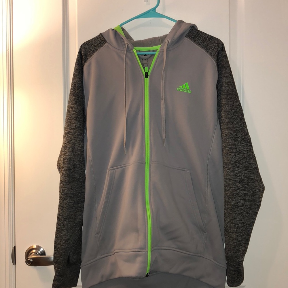 Adidas zip up hoodie two toned with green trim
